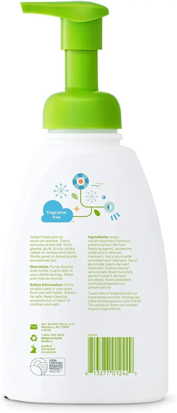 Babyganics Foaming Dish & Bottle Soap, Pump Bottle, Fragrance Free, Plant-Derived Cleaning Power, Removes Dried Milk, 16 Fl Oz, (Pack of 3), Packaging May Vary - Image 2