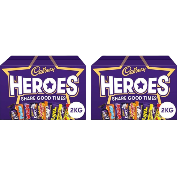 Cadbury Heroes Chocolate Bulk Sharing Box 2kg Milk Chocolates Individually Wrapped (Pack of 2)