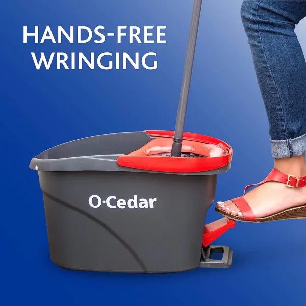 O-Cedar EasyWring Microfiber Spin Mop, Bucket Floor Cleaning System, Red, Gray - Image 3