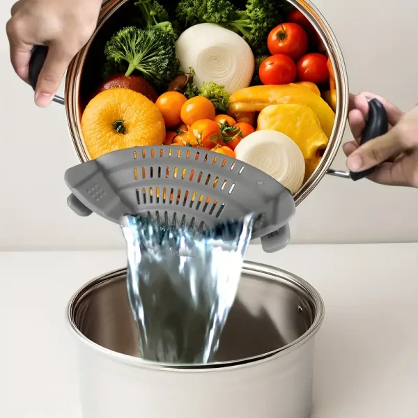 1pc, Strainer, Silicone Pot Strainer, Adjustable Silicone Clip On Strainer For Pots Pans And Bowls, Kitchen Pot Strainer, Hand Held Pot Drainer, Fruit Washing Filter For Noodles Pasta Veggies, Food Strainers, Colander With Clip, Kitchen Tools - Image 4