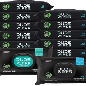 DUDE Wipes - Flushable Wipes - 144 Wipes - Unscented Extra-Large Adult Wet Wipes - Vitamin-E & Aloe for at-Home Use - Septic and Sewer Safe, 48 Count (Pack of 3)