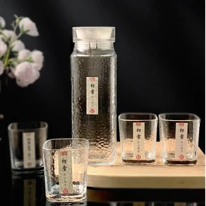 Hammered Glass Cold Water Pitcher Set – Large Capacity, Heat-Resistant, with Lid, for Home Use