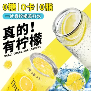 0糖0卡0脂Thumbs/沙姆斯 真柠檬原味苏打水无糖气泡水碳酸饮料(8瓶)