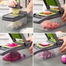 16 in 1 Vegetable Chopper - Multifunctional Manual Food Slicer Dicer, Kitchen Cutter with Container, Mandoline for Onion, Carrot, Garlic - Uncharged Plastic Kitchen Gadget Set with Drain Basket