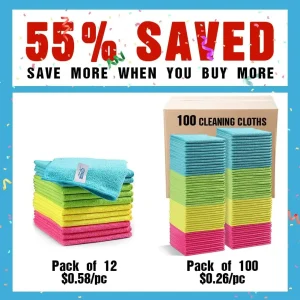 Cloth,12 Pack Cleaning Rag,Cleaning Towels with 4 Color Assorted,11.5"X11.5"(Green/Blue/Yellow/Pink)