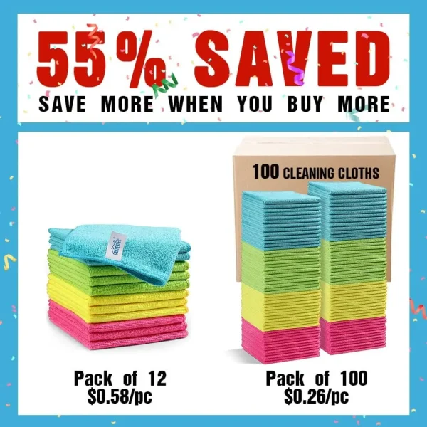 Cloth,12 Pack Cleaning Rag,Cleaning Towels with 4 Color Assorted,11.5"X11.5"(Green/Blue/Yellow/Pink)