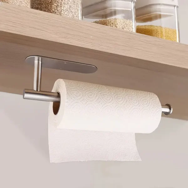 1pc Paper Towel Holder, Creative Punching-free Paper Towel Rack, Household Wall-mounted Paper Storage Organizer, For Kitchen And Bathroom, For Roll Paper, Plastic Film And Towel, Kitchen Organizers And Storage, Kitchen Accessories - Image 2