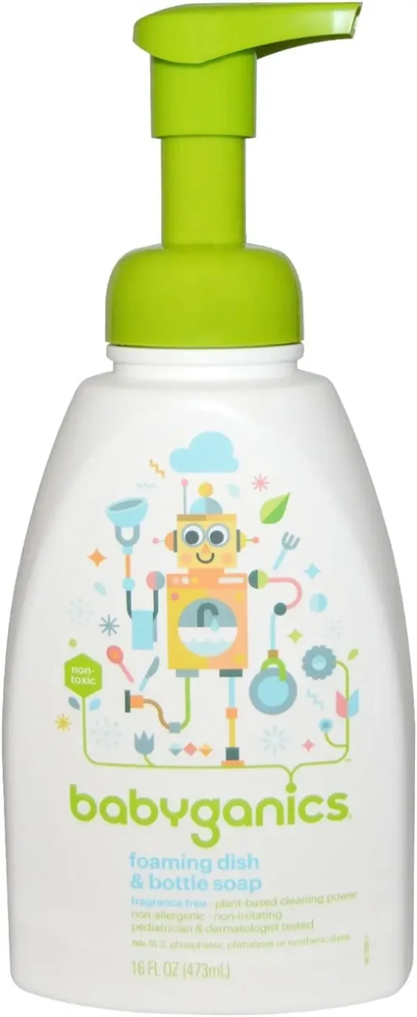 Babyganics Foaming Dish & Bottle Soap, Pump Bottle, Fragrance Free, Plant-Derived Cleaning Power, Removes Dried Milk, 16 Fl Oz, (Pack of 3), Packaging May Vary - Image 8