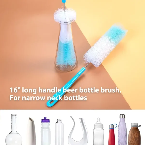 Holikme 8 Pack Bottle Brush Cleaning Set, Long Handle Bottle Cleaner for Washing Narrow Neck Beer Bottles Wine Decanter Narrow Cup Pipes Sinks Cup Cover, White - Image 10