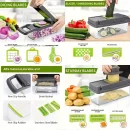 16 in 1 Vegetable Chopper - Multifunctional Manual Food Slicer Dicer, Kitchen Cutter with Container, Mandoline for Onion, Carrot, Garlic - Uncharged Plastic Kitchen Gadget Set with Drain Basket