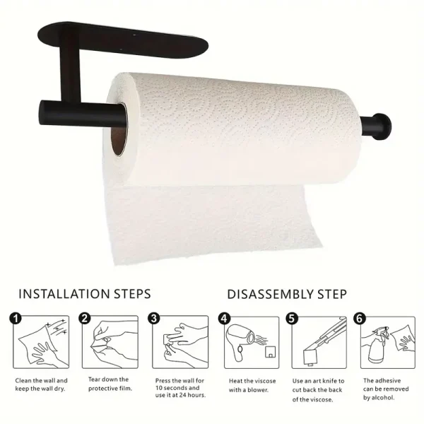 1pc Paper Towel Holder, Creative Punching-free Paper Towel Rack, Household Wall-mounted Paper Storage Organizer, For Kitchen And Bathroom, For Roll Paper, Plastic Film And Towel, Kitchen Organizers And Storage, Kitchen Accessories - Image 4
