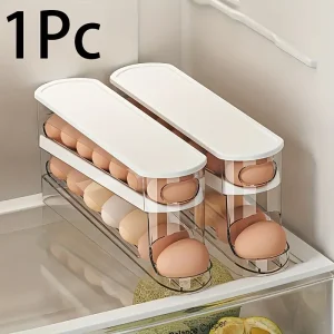 Space-Saving Rolling Egg Storage Box for Refrigerator Side Door - Durable Plastic, Battery-Free, Essential Kitchen Accessory for Efficient Egg Organization