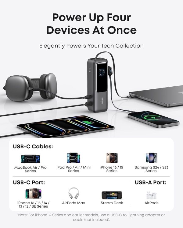 Anker Laptop Power Bank, 25,000mAh Portable Charger with Triple 100W USB-C Ports for Multi-Device Charging, Built-in and Retractable Cables, for iPhone 16/15 Series, Samsung, and More - Image 5