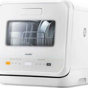 Countertop dishwasher with 6+3 programs, steam wash, baby care and fruit wash, no plumbing required, delayed start, 72 hour storage – white