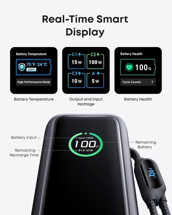 Anker Laptop Power Bank, 25,000mAh Portable Charger with Triple 100W USB-C Ports for Multi-Device Charging, Built-in and Retractable Cables, for iPhone 16/15 Series, Samsung, and More - Image 4