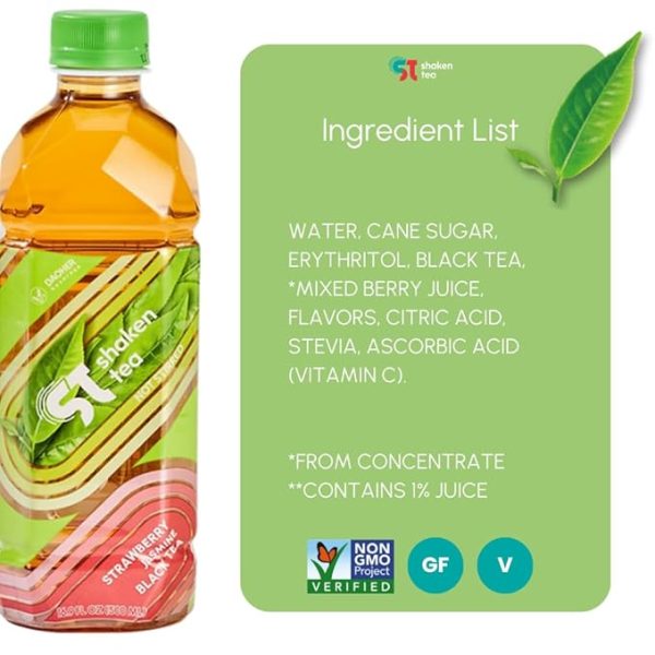 (Pack of 6) Shaken Tea - Jasmine Strawberry Black Tea || Asian Flavored Premium Iced Tea || Non-GMO || Real Leaf Brewed Tea || 16.9 Oz Bottles - Image 4