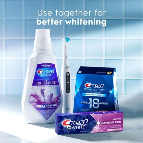 Crest 3D White Advanced Luminous Mint Teeth Whitening Toothpaste, 3.7 oz Pack of 4 - Helps Remove Surface Stains, Whitens Teeth, Strengthens Tooth Enamel, Protects Against Cavities - Image 7