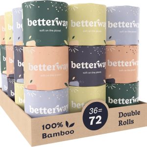 Betterway Bamboo Toilet Paper 3 Ply - Sustainable Toilet Tissue - 60 Long-Lasting Rolls - 360 Sheets Per Roll - Septic Safe - Organic, Plastic Free - FSC Certified - PFAS Free