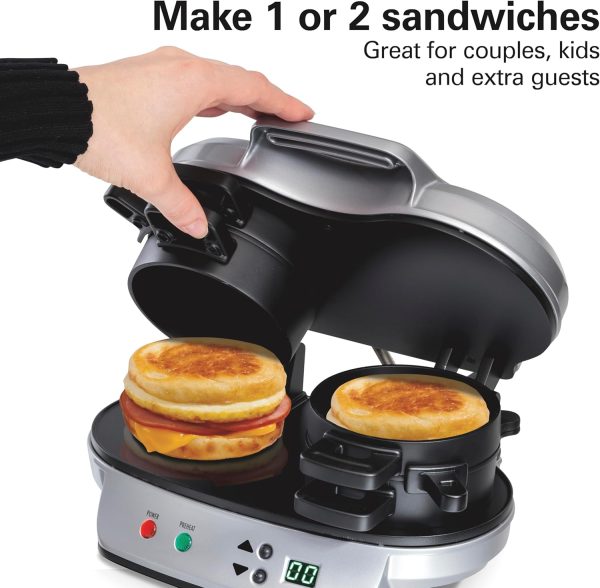 Hamilton Beach Dual Breakfast Sandwich Maker withAudible Digital Timer, Silver , 25490C - Image 9