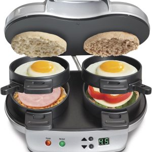 Hamilton Beach Dual Breakfast Sandwich Maker withAudible Digital Timer, Silver , 25490C