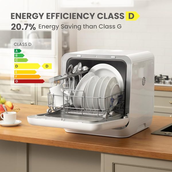 Countertop dishwasher with 6+3 programs, steam wash, baby care and fruit wash, no plumbing required, delayed start, 72 hour storage – white - Image 2