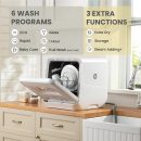 Countertop dishwasher with 6+3 programs, steam wash, baby care and fruit wash, no plumbing required, delayed start, 72 hour storage – white