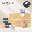 Betterway Bamboo Toilet Paper 3 Ply - Sustainable Toilet Tissue - 60 Long-Lasting Rolls - 360 Sheets Per Roll - Septic Safe - Organic, Plastic Free - FSC Certified - PFAS Free