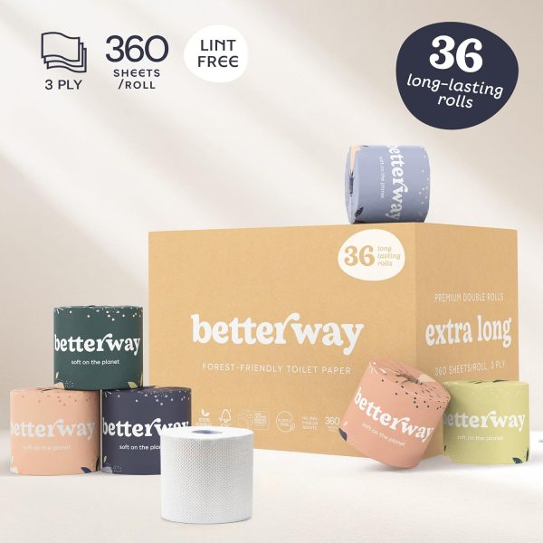 Betterway Bamboo Toilet Paper 3 Ply - Sustainable Toilet Tissue - 60 Long-Lasting Rolls - 360 Sheets Per Roll - Septic Safe - Organic, Plastic Free - FSC Certified - PFAS Free - Image 7