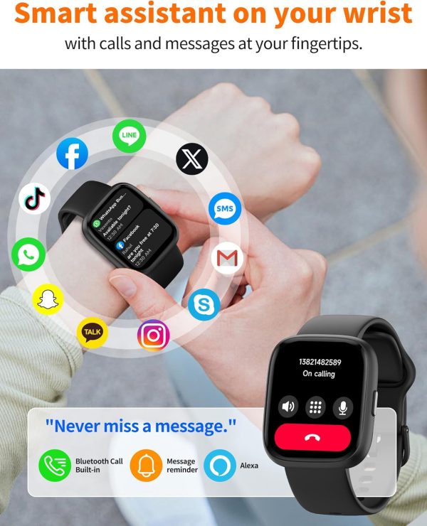 Smart Watch for Men Women, Bluetooth Calling, 1.83" HD Touch Screen Fitness Tracker, 100+ Sports Modes, Heart Rate Sleep Monitor, DIY Dial, IP68 Waterproof, Compatible with Android & iOS - Image 7