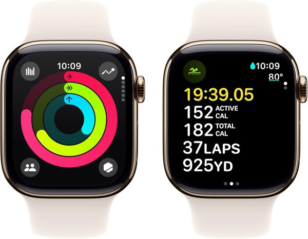 Apple Watch Series 10 [GPS + Cellular, 46mm] - Gold Titanium Case with Starlight Sport Band, M/L(Limit 1 item per order) - Image 3