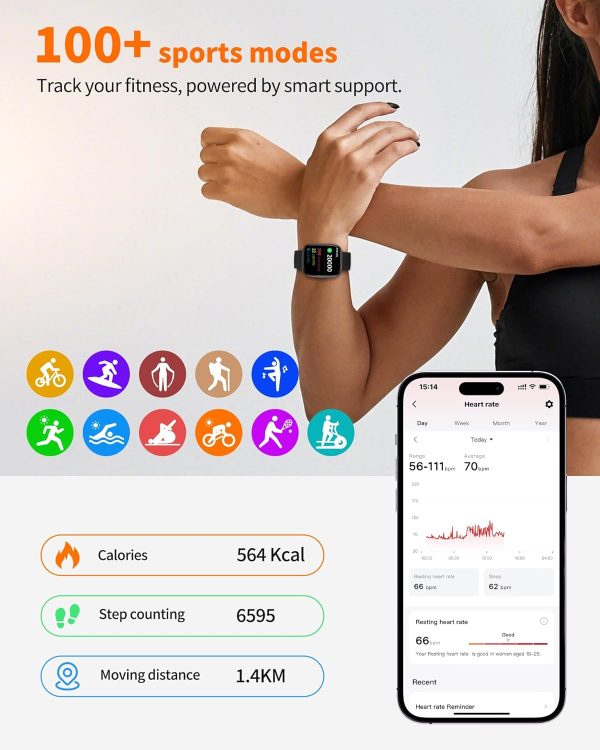 Smart Watch for Men Women, Bluetooth Calling, 1.83" HD Touch Screen Fitness Tracker, 100+ Sports Modes, Heart Rate Sleep Monitor, DIY Dial, IP68 Waterproof, Compatible with Android & iOS - Image 5