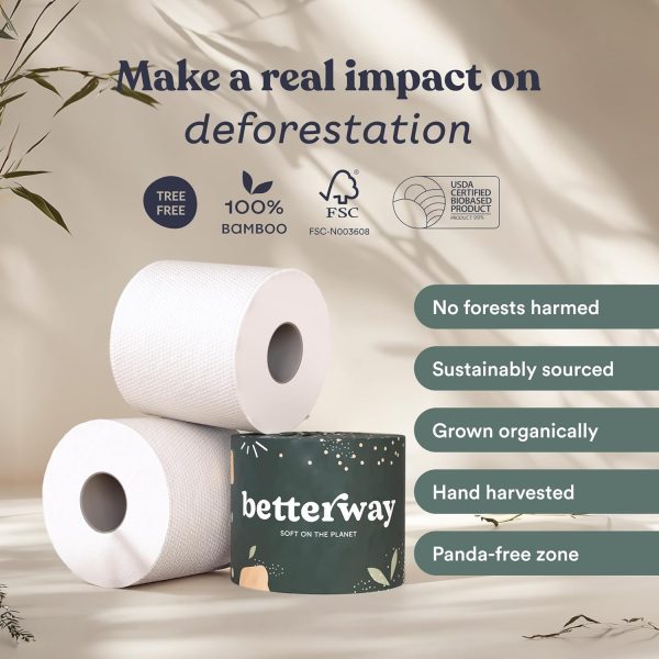 Betterway Bamboo Toilet Paper 3 Ply - Sustainable Toilet Tissue - 60 Long-Lasting Rolls - 360 Sheets Per Roll - Septic Safe - Organic, Plastic Free - FSC Certified - PFAS Free - Image 8