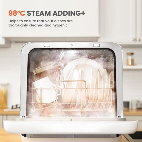 Countertop dishwasher with 6+3 programs, steam wash, baby care and fruit wash, no plumbing required, delayed start, 72 hour storage – white - Image 4