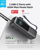 Anker Laptop Power Bank, 25,000mAh Portable Charger with Triple 100W USB-C Ports for Multi-Device Charging, Built-in and Retractable Cables, for iPhone 16/15 Series, Samsung, and More