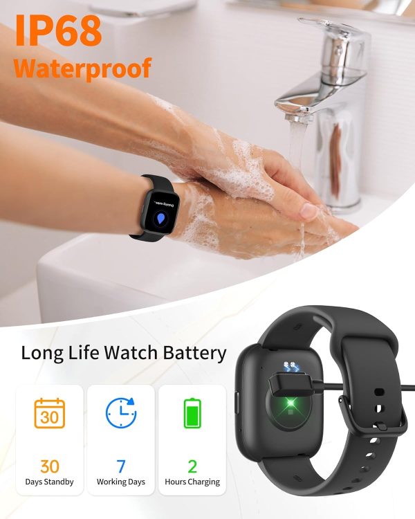 Smart Watch for Men Women, Bluetooth Calling, 1.83" HD Touch Screen Fitness Tracker, 100+ Sports Modes, Heart Rate Sleep Monitor, DIY Dial, IP68 Waterproof, Compatible with Android & iOS - Image 4