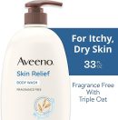 Aveeno Skin Relief Fragrance-Free Body Wash with Triple Oat Formula Soothes Itchy, Dry Skin, Formulated for Sensitive Skin, Fragrance-, Paraben-, Dye- & Soap-Free, 33 fl. oz