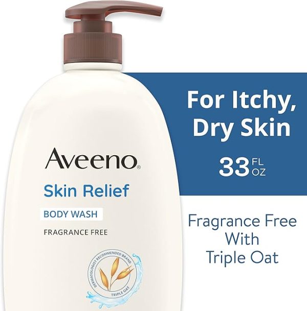 Aveeno Skin Relief Fragrance-Free Body Wash with Triple Oat Formula Soothes Itchy, Dry Skin, Formulated for Sensitive Skin, Fragrance-, Paraben-, Dye- & Soap-Free, 33 fl. oz - Image 3