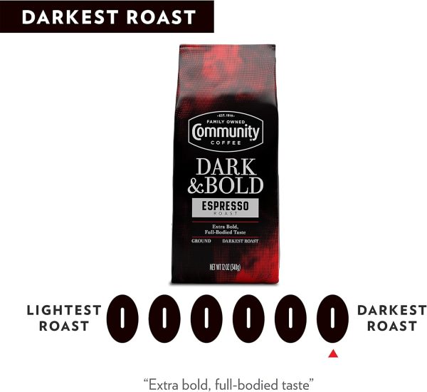 Community Coffee Dark & Bold Espresso Roast, Extra Dark Roast Ground Coffee, 340g Bag (Pack of 1) - Image 3
