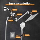 COSYLAND 10'' Rainfall Shower Head with Handheld Combo High Pressure 5 Settings with 11'' Extension Arm 60" Hose, Chrome Finish Bath Shower Head, Height/Angle Adjustable,Chrome