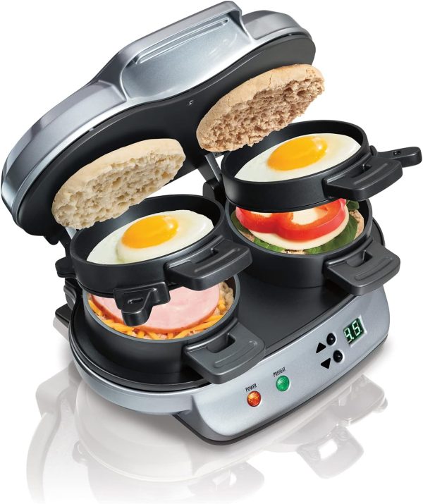Hamilton Beach Dual Breakfast Sandwich Maker withAudible Digital Timer, Silver , 25490C - Image 2