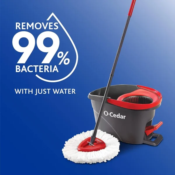 O-Cedar EasyWring Microfiber Spin Mop, Bucket Floor Cleaning System, Red, Gray - Image 2