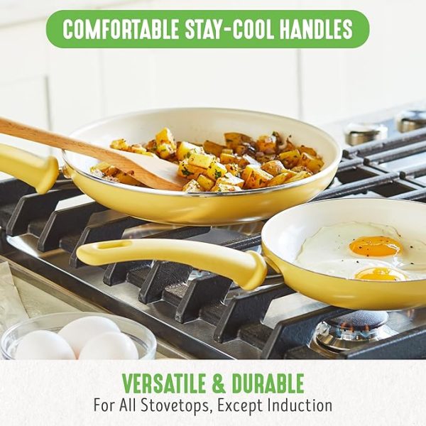 GreenLife Soft Grip Healthy Ceramic Non-Stick 16-Piece Kitchen Cookware Set PFAS-Free Kitchenware with Lid Dishwasher Safe Yellow - Image 2