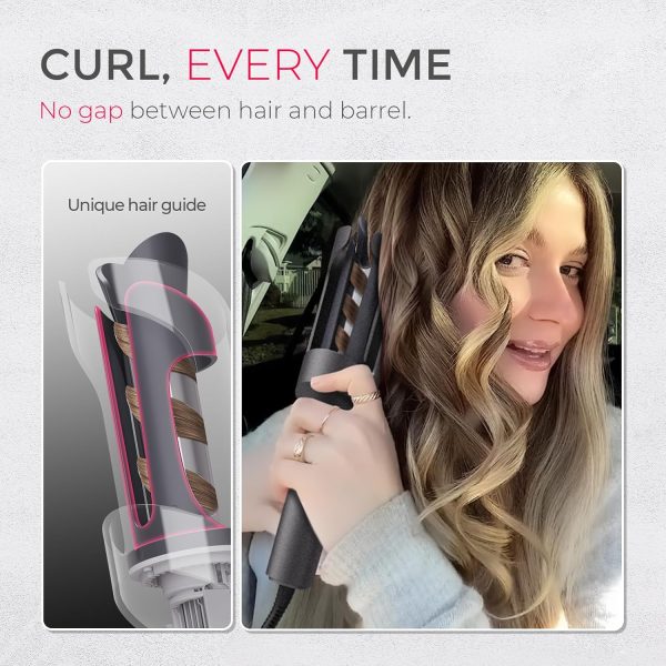 TYMO CURLPRO Automatic Rotating Curling Iron - Beach Waves Curling Wand, Portable Hair Curler, 500 Million Ionic, Dual Voltage & Lightweight for Travel, Ceramic Coating, Pink 1 inch - Image 5