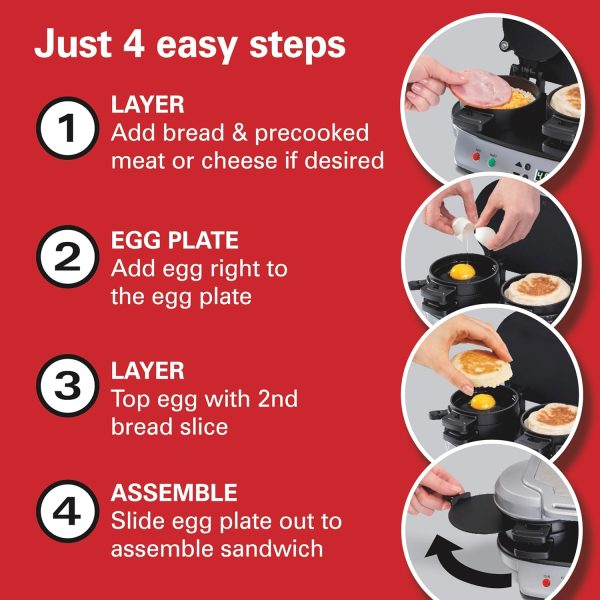 Hamilton Beach Dual Breakfast Sandwich Maker withAudible Digital Timer, Silver , 25490C - Image 8