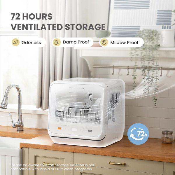 Countertop dishwasher with 6+3 programs, steam wash, baby care and fruit wash, no plumbing required, delayed start, 72 hour storage – white - Image 8