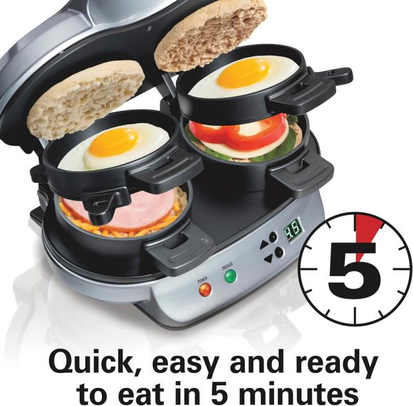 Hamilton Beach Dual Breakfast Sandwich Maker withAudible Digital Timer, Silver , 25490C - Image 6