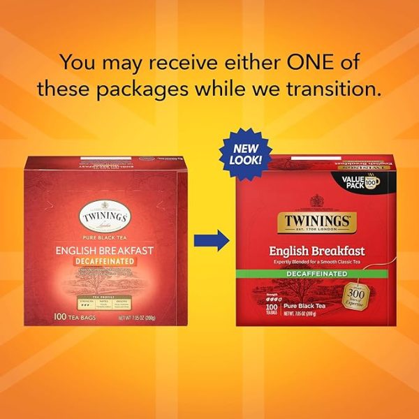 Twinings Decaffeinated English Breakfast Black Tea, 100 Individually Wrapped Tea Bags, Smooth, Flavourful Black Tea, Enjoy Hot or Iced - Image 2