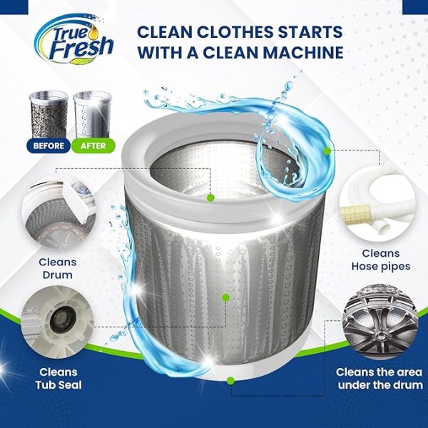 True Fresh Washing Machine Cleaner Tablets 25-Pack - Deep Cleaning Washer Cleaner Tablets for Top Loader, Front Load & HE - Cleans Drum, Tub seal & other Parts Descaler & septic safe - Image 4