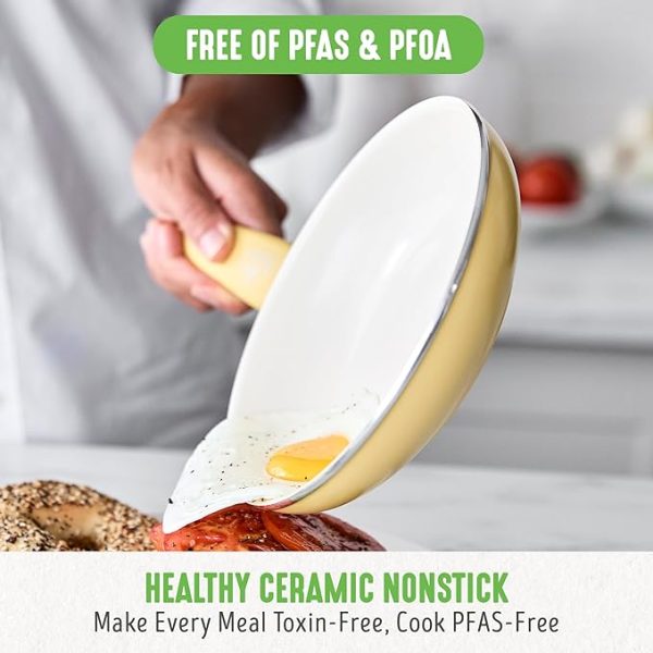 GreenLife Soft Grip Healthy Ceramic Non-Stick 16-Piece Kitchen Cookware Set PFAS-Free Kitchenware with Lid Dishwasher Safe Yellow - Image 4
