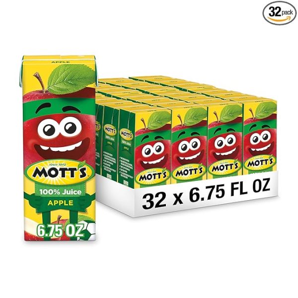 Mott's 100% Original Apple Juice, 6.75 Fl Oz Boxes, 32 Count (4 Packs Of 8), 2 Servings Of Fruit, 100% Fruit Juice, Gluten-free, Caffeine-free, Kosher, Contains No Artificial Colors Or Sweeteners